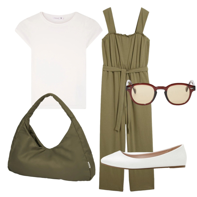 Outfit donna - Total look #2403805. Stile Casual per Tutti i giorni. Abbinamento con ballerine, tute, t-shirt, occhiali da sole, borse a spalla.
