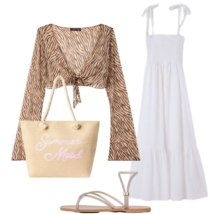 Outfit donna - L’abito bianco boho. Stile Boho per Serata fuori. Abbinamento con blazer, borse tote, sandali, vestiti lunghi.