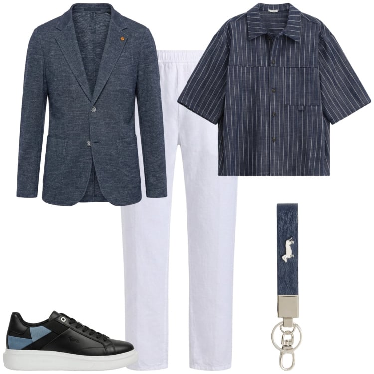 Outfit uomo - Trendy week end. Stile Trendy per Tutti i giorni. Abbinamento con camicie a manica corta, portachiavi, sneakers, pantaloni, giacche.