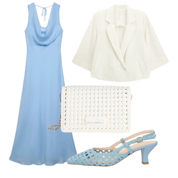 Outfit donna - L’abito lungo per la cerimonia. Stile Chic per Cerimonia. Abbinamento con décolleté, vestiti lunghi, blazer, borse a tracolla.