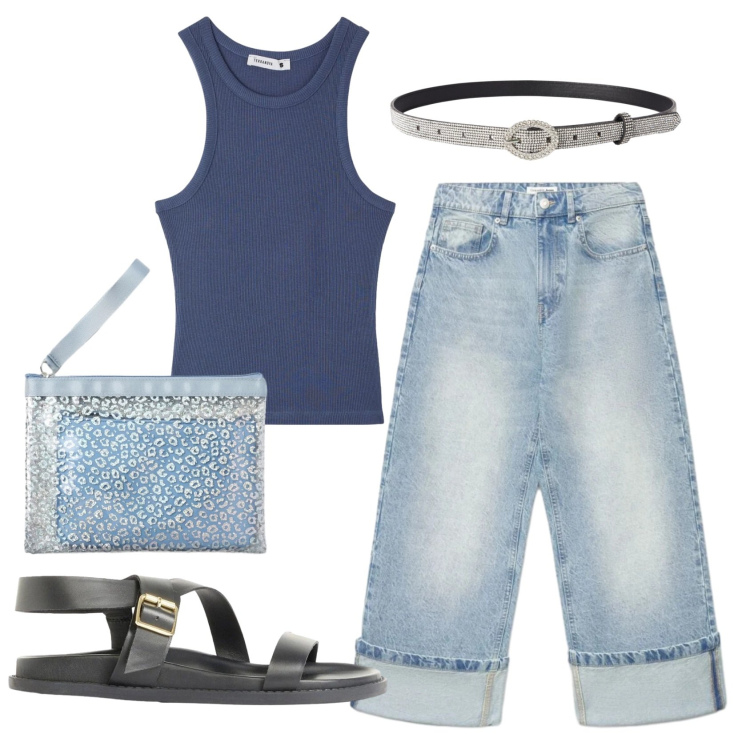 Outfit donna - Total look #2403820. Stile Basic per Tutti i giorni. Abbinamento con sandali, jeans, cinture, pochette, canottiere.