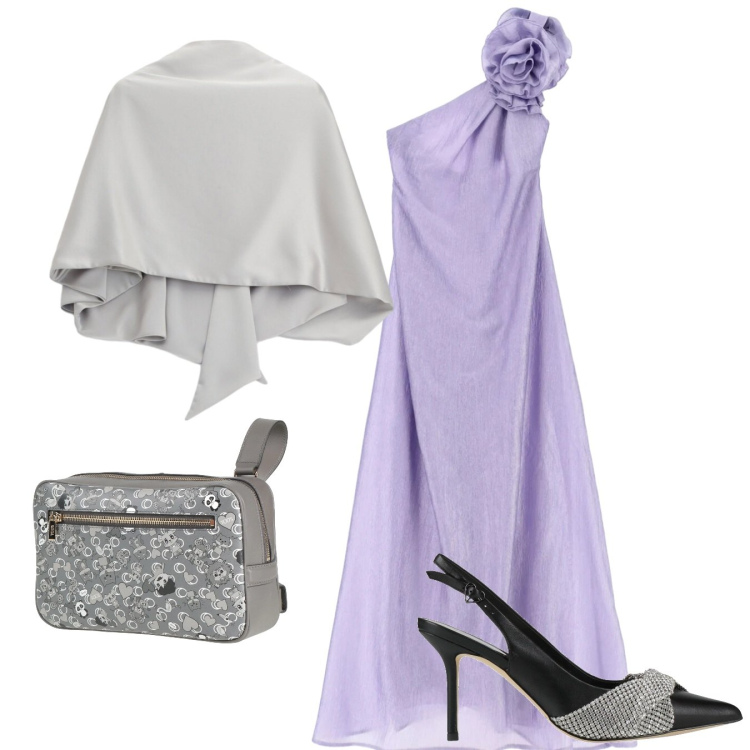Outfit donna - Come Cenerentola. Stile Glamour per Cerimonia. Abbinamento con marsupi, décolleté, vestiti lunghi, scialli.