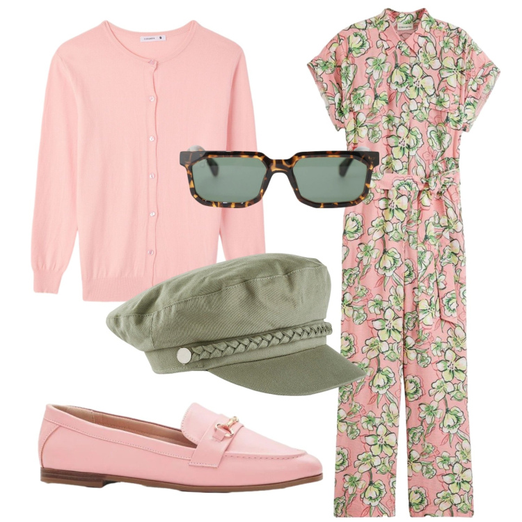 Outfit donna - Total look #2403824. Stile Trendy per Tutti i giorni. Abbinamento con cappelli, tute, mocassini, cardigans, occhiali da sole.
