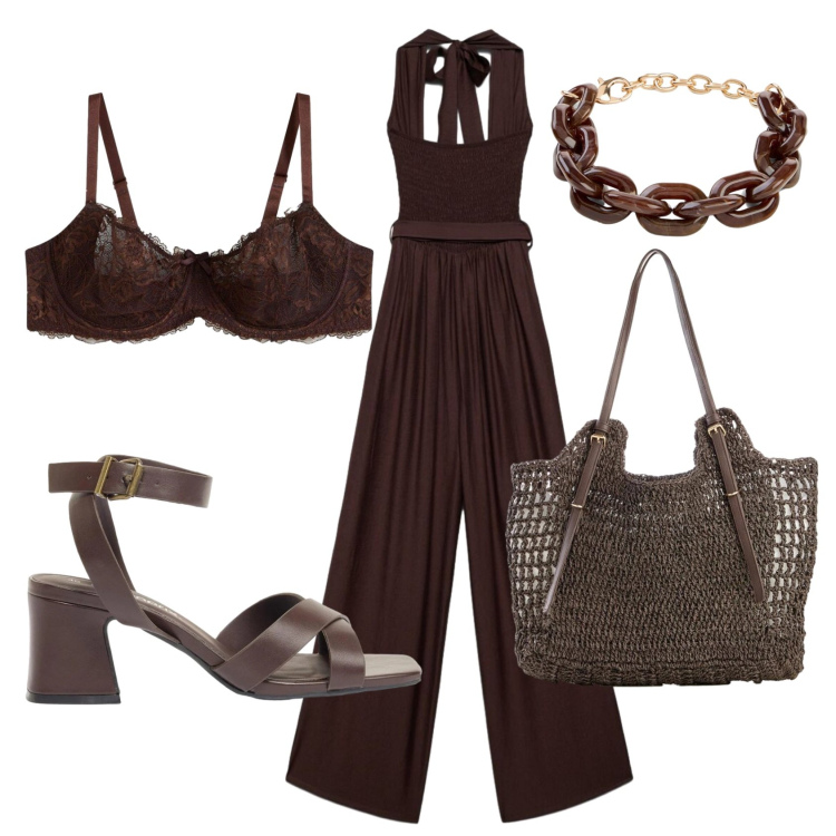 Outfit donna - Total look #2403828. Stile Minimal per Ufficio. Abbinamento con sandali col tacco, braccialetti, reggiseni, shopping bag, tute.