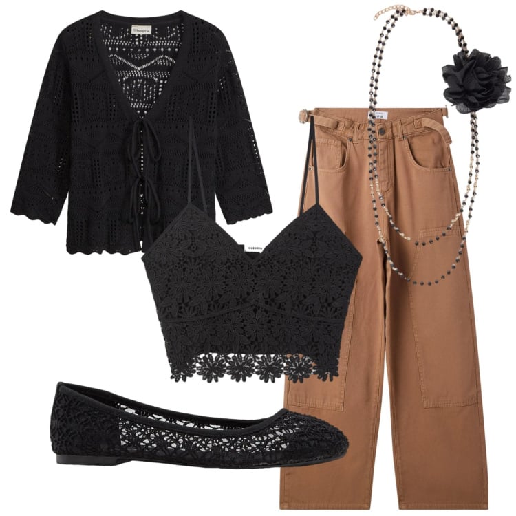 Outfit donna - Total look #2403831. Stile Vintage retrò per Tutti i giorni. Abbinamento con ballerine, cardigans, pantaloni, top, collane.