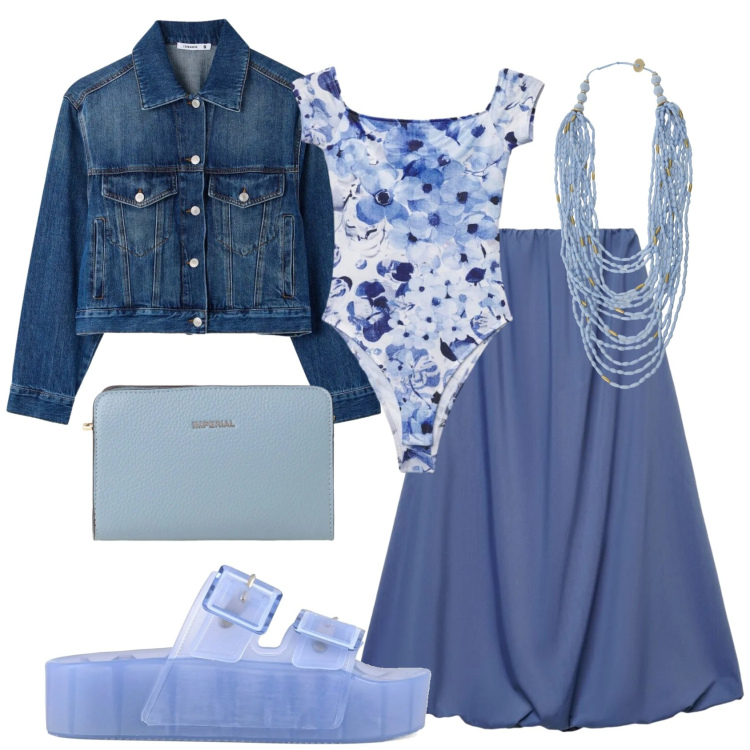 Outfit donna - Total look #2403839. Stile Romantica per Tutti i giorni. Abbinamento con gonne lunghe, top, cappotti, borse a tracolla, collane, sandali.