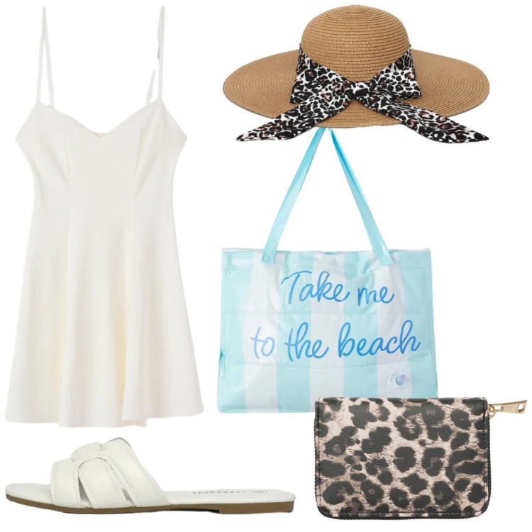 Outfit donna - Bianco chic. Stile Casual per Mare. Abbinamento con borse tote, portafogli, cappelli, vestiti corti, ciabatte.