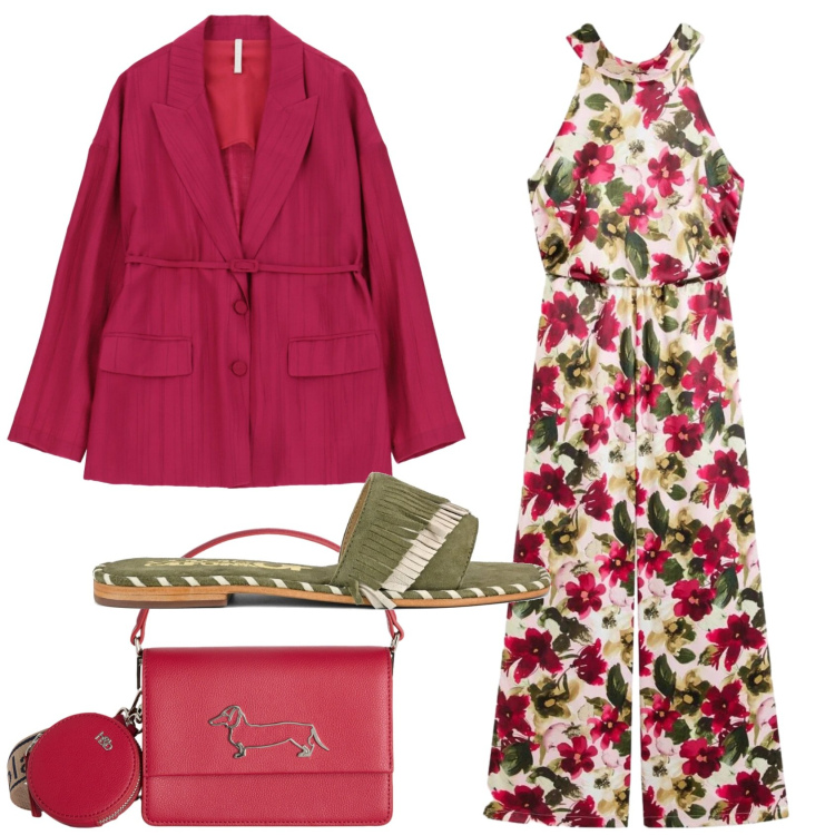 Outfit donna - Total look #2403852. Stile Romantica per Tutti i giorni. Abbinamento con tute, blazer, borse a tracolla, ciabatte.