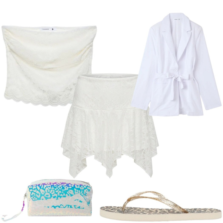 Outfit donna - Terranova White Boho Mood. Stile Boho per Tutti i giorni. Abbinamento con top, blazer, pochette, infradito, minigonne.