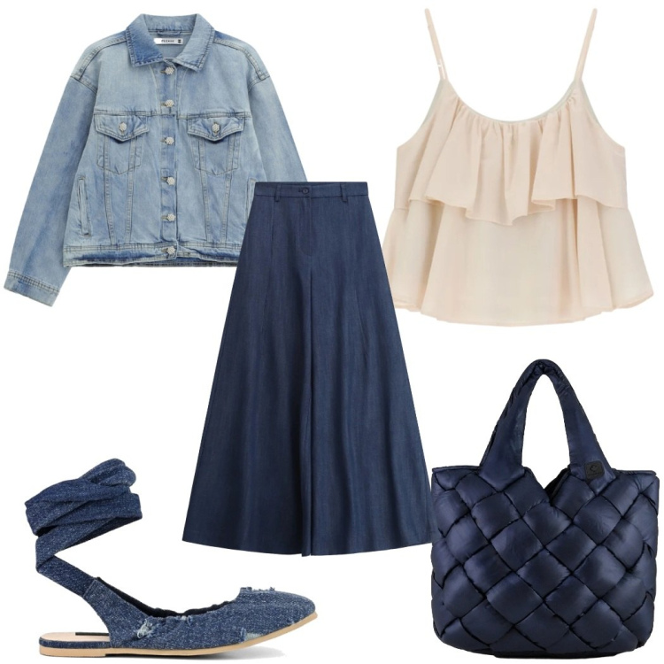 Outfit donna - Maggio mi voglio vestire - boho. Stile Boho per Tutti i giorni. Abbinamento con blazer, top, pantaloni a palazzo, borse tote, ballerine.