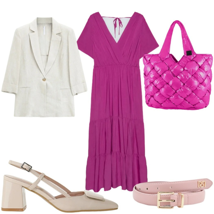 Outfit donna - Abito lungo : battesimo. Stile Boho per Cerimonia. Abbinamento con décolleté, blazer, cinture, vestiti lunghi, borse tote.
