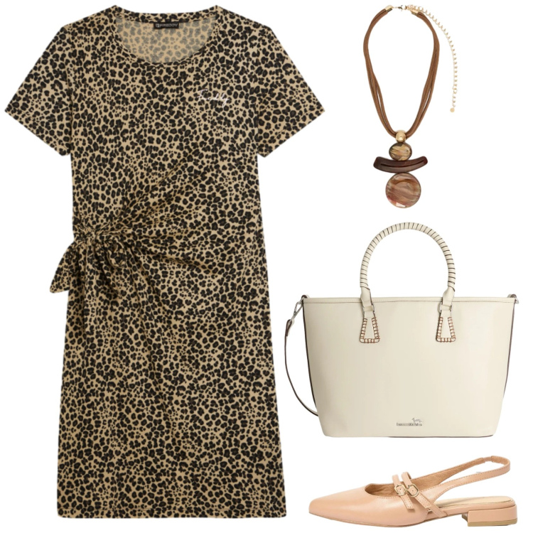Outfit donna - Un lunedì di corsa. Stile Casual chic per Ufficio. Abbinamento con ballerine, shopping bag, vestiti midi/longuette, ciondoli.