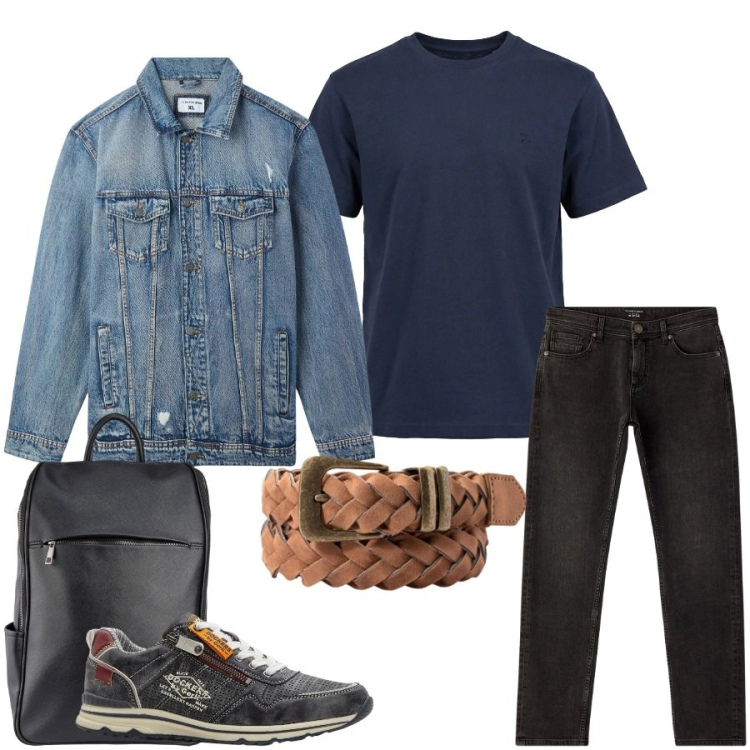 Outfit uomo - Total look #2404032. Stile Urban per Tutti i giorni. Abbinamento con sneakers, giacche, jeans, t-shirt, borse sportive, cinture.