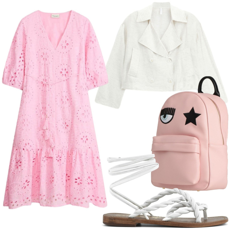 Outfit donna - Maggio mi voglio vestire. Stile Casual per Tutti i giorni. Abbinamento con zaini, vestiti midi/longuette, blazer, sandali in pelle.