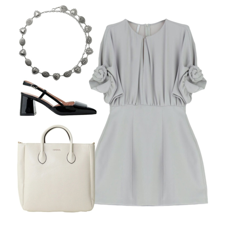 Outfit donna - Occasione formale. Stile Bon Ton per Tutti i giorni. Abbinamento con cinture, vestiti corti, borse a tracolla, décolleté.