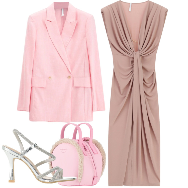 Outfit donna - Un matrimonio. Stile Chic per Tutti i giorni. Abbinamento con zaini, vestiti lunghi, sandali col tacco, blazer.