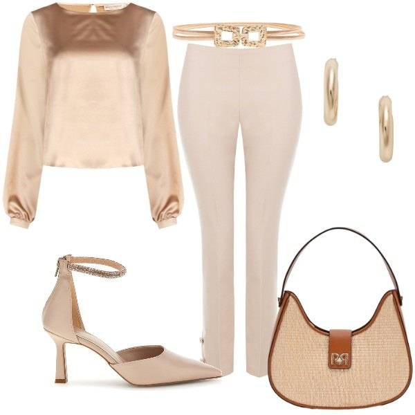 Outfit donna - Total look #2404154. Stile Glamour per Cerimonia. Abbinamento con bluse, cinture, pantaloni, borse a spalla, orecchini, décolleté.