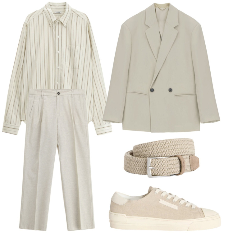Outfit uomo - Colore chiaro. Stile Trendy per Serata speciale. Abbinamento con camicie, pantaloni, giacche, cinture, sneakers.