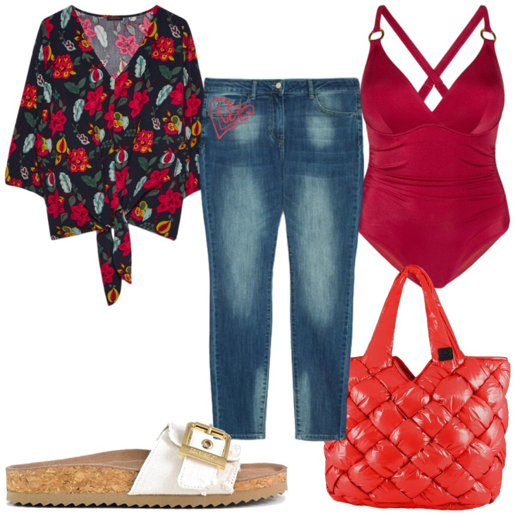 Outfit donna - Stampe che raccontano le vacanze. Stile Trendy per Mare. Abbinamento con jeans skinny, bluse, costumi interi, borse tote, sandali.