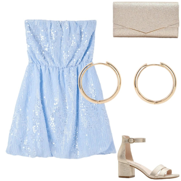 Outfit donna - Terranova#lowcost. Stile Glamour per Serata fuori. Abbinamento con orecchini, sandali col tacco, vestiti corti, clutch.