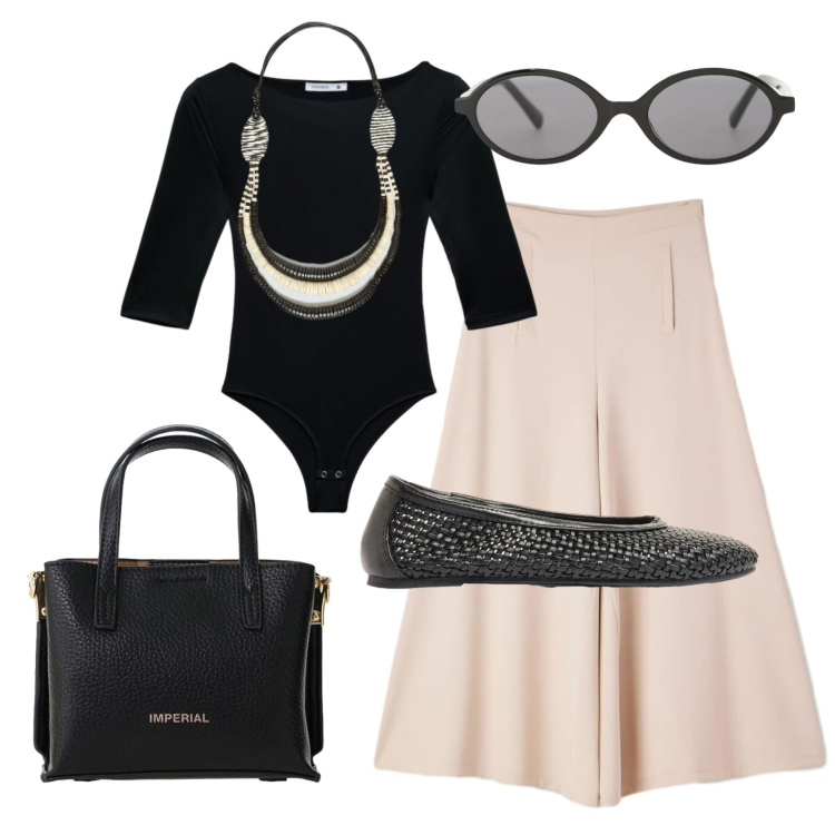 Outfit donna - Total look #2404210. Stile Bon Ton per Ufficio. Abbinamento con ballerine, pantaloni, t-shirt, occhiali da sole, borse a tracolla, collane.