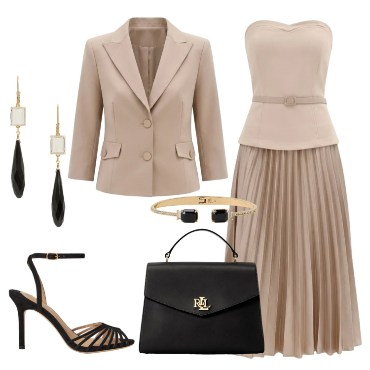 Outfit donna - Perfetta per la cerimonia. Stile Bon Ton per Cerimonia. Abbinamento con vestiti midi/longuette, blazer, borse a mano, orecchini, braccialetti, sandali col tacco.