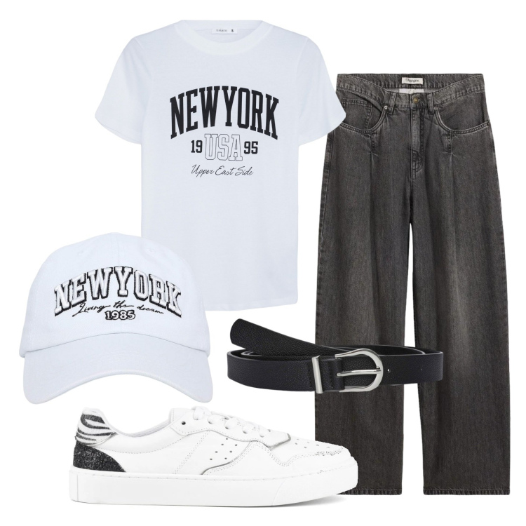 Outfit donna - Total look #2404228. Stile Casual per Tutti i giorni. Abbinamento con jeans, cinture, cappelli, t-shirt, sneakers.