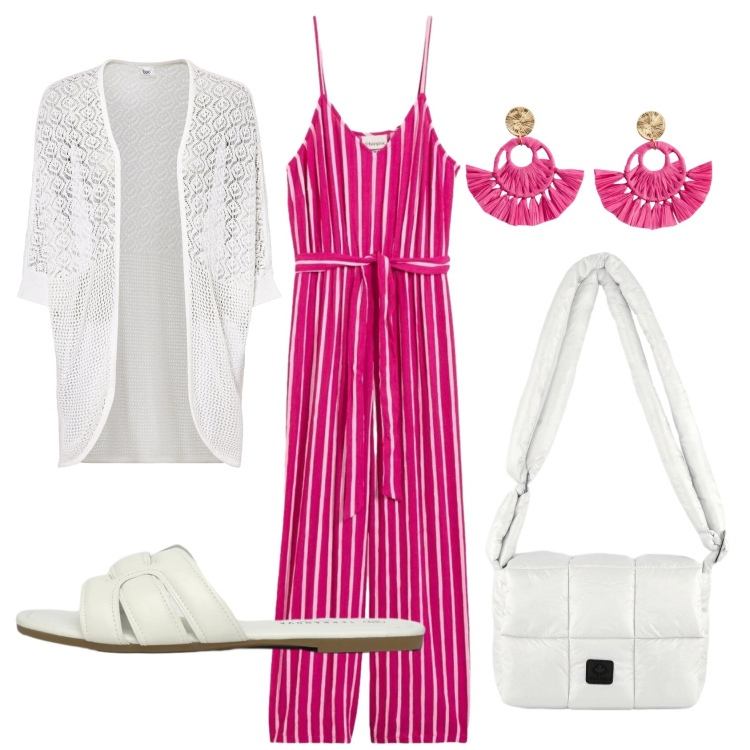 Outfit donna - Total look #2404229. Stile Casual chic per Tutti i giorni. Abbinamento con tute, orecchini, cardigans, ciabatte, borse a spalla.