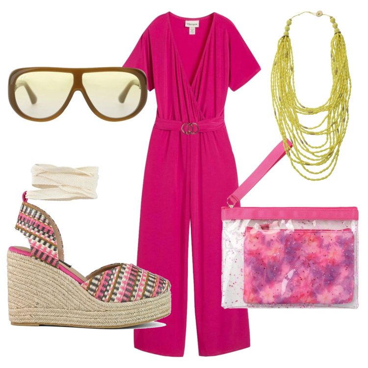 Outfit donna - Total look #2404233. Stile Casual chic per Ufficio. Abbinamento con tute, pochette, occhiali da sole, collane, zeppe.