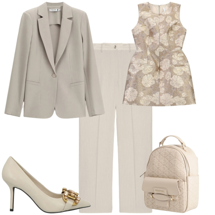 Outfit donna - Chic ufficio tempo libero. Stile Chic per Ufficio. Abbinamento con décolleté, zaini, blazer, vestiti corti, pantaloni.
