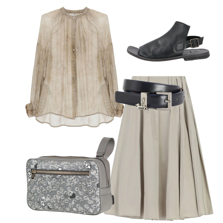 Outfit donna - Total look. Stile Bon Ton per Tutti i giorni. Abbinamento con marsupi, sandali in pelle, cinture, gonne lunghe, camicie.