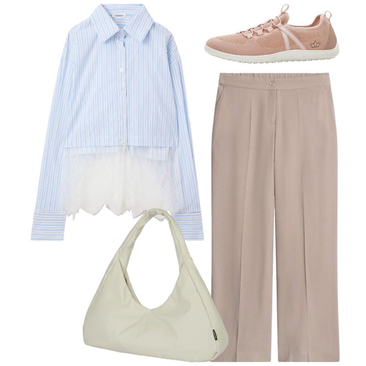 Outfit donna - Total look. Stile Bon Ton per Tutti i giorni. Abbinamento con sneakers, pantaloni, camicie, borse a spalla.
