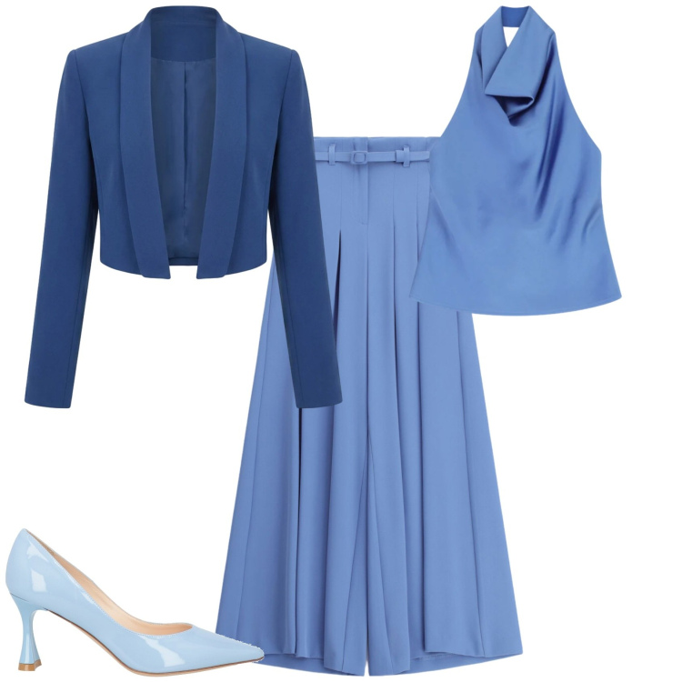 Outfit donna - Chic cerimonia evento serata speciale. Stile Chic per Cerimonia. Abbinamento con décolleté, pantaloni a palazzo, top, bolero.