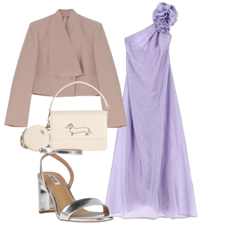 Outfit donna - Total chic. Stile Chic per Cerimonia. Abbinamento con sandali in pelle, borse a tracolla, blazer, vestiti lunghi.