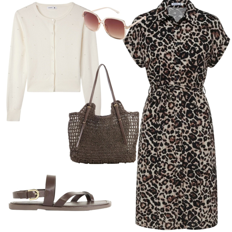 Outfit donna - Casual chic ogni giorno. Stile Casual chic per Tutti i giorni. Abbinamento con occhiali da sole, shopping bag, ciabatte, cardigans, vestiti chemisier.