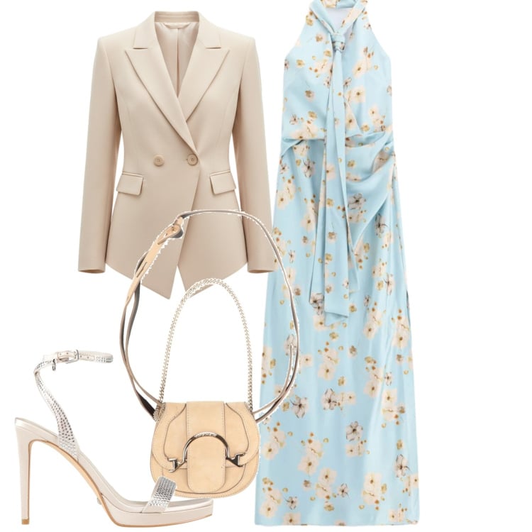Outfit donna - Abito lungo per la cerimonia. Stile Chic per Cerimonia. Abbinamento con sandali col tacco, marsupi, vestiti lunghi, blazer.