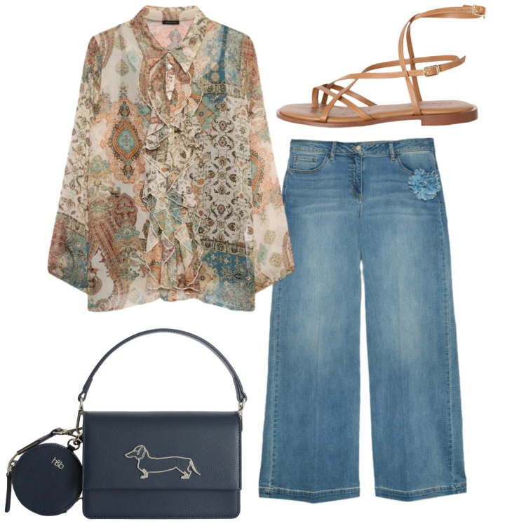 Outfit donna - Maggio mi voglio vestire - @star67. Stile Bon Ton per Tutti i giorni. Abbinamento con sandali in pelle, borse a tracolla, camicie, jeans.