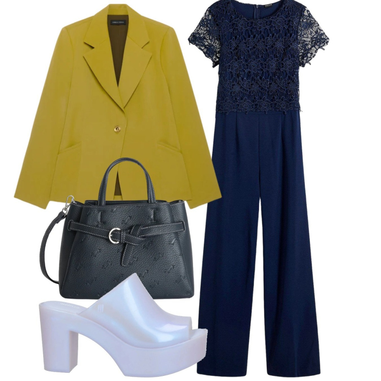 Outfit donna - La tendenza del color block - @tiffany22. Stile Chic per Tutti i giorni. Abbinamento con sandali col tacco, tute, borse a mano, blazer.
