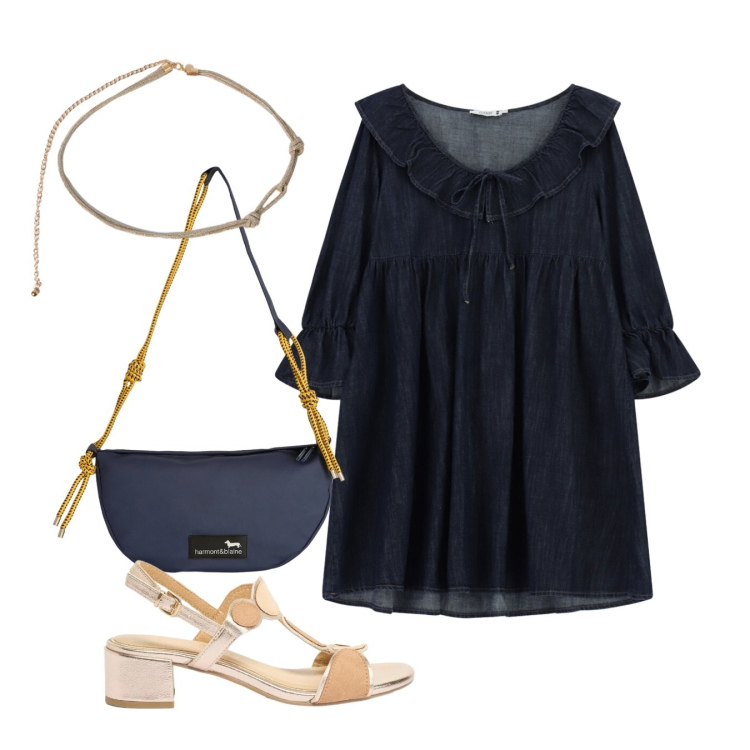 Outfit donna - Total look. Stile Romantica per Tutti i giorni. Abbinamento con sandali col tacco, borse a tracolla, vestiti corti, cinture.