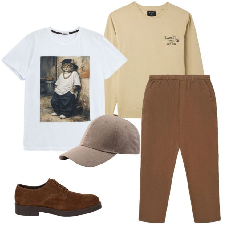 Outfit uomo - Total look #2404290. Stile Urban per Tutti i giorni. Abbinamento con felpe, pantaloni, t-shirt, scarpe stringate, cappelli con visiera.