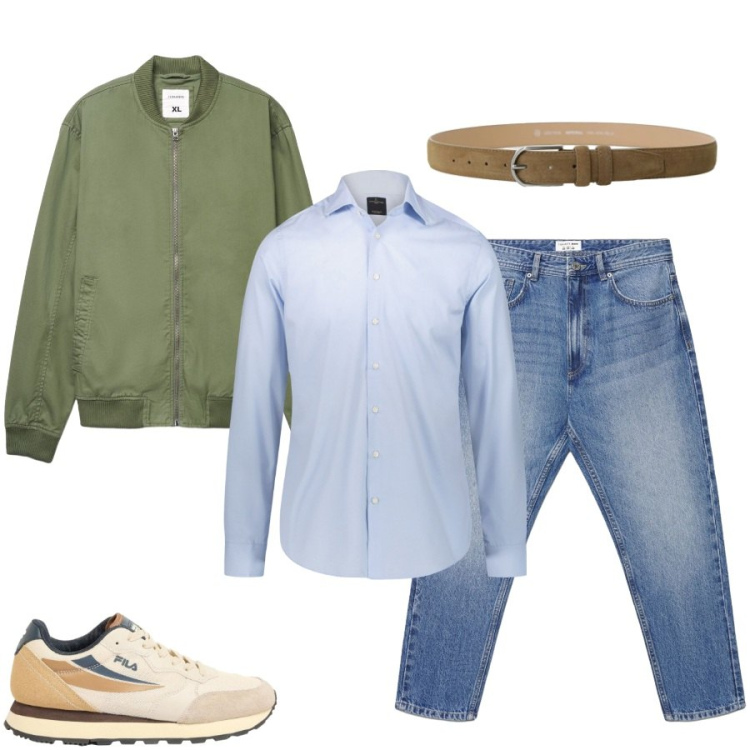 Outfit uomo - Total look #2404293. Stile Urban per Tutti i giorni. Abbinamento con sneakers, bomber, jeans, cinture, camicie.