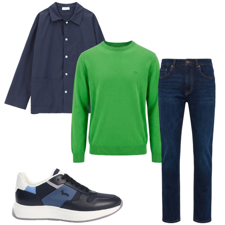 Outfit uomo - Total look #2404333. Stile Casual per Tutti i giorni. Abbinamento con camicie, pullovers, jeans, sneakers.