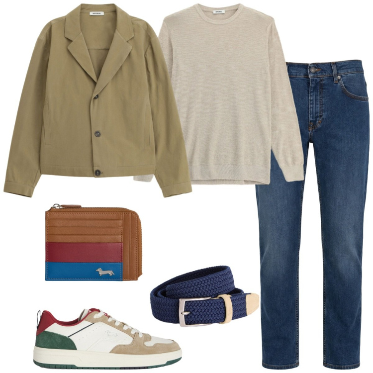 Outfit uomo - Giacca destrutturata. Stile Urban per Ufficio. Abbinamento con giacche, maglieria, jeans, sneakers, cinture, portamonete.