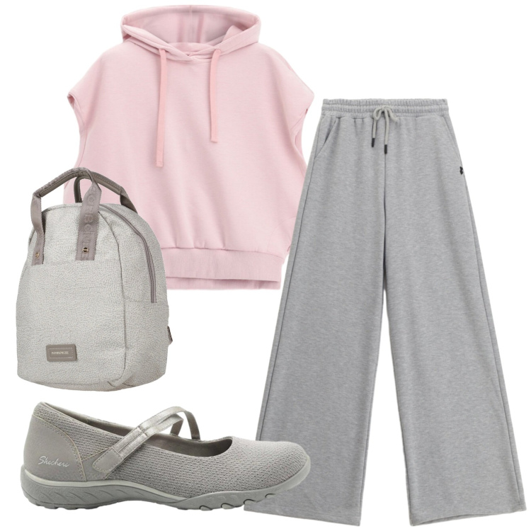 Outfit donna - Total look #2404345. Stile Casual per Tutti i giorni. Abbinamento con zaini, ballerine, felpe con cappuccio, pantaloni.
