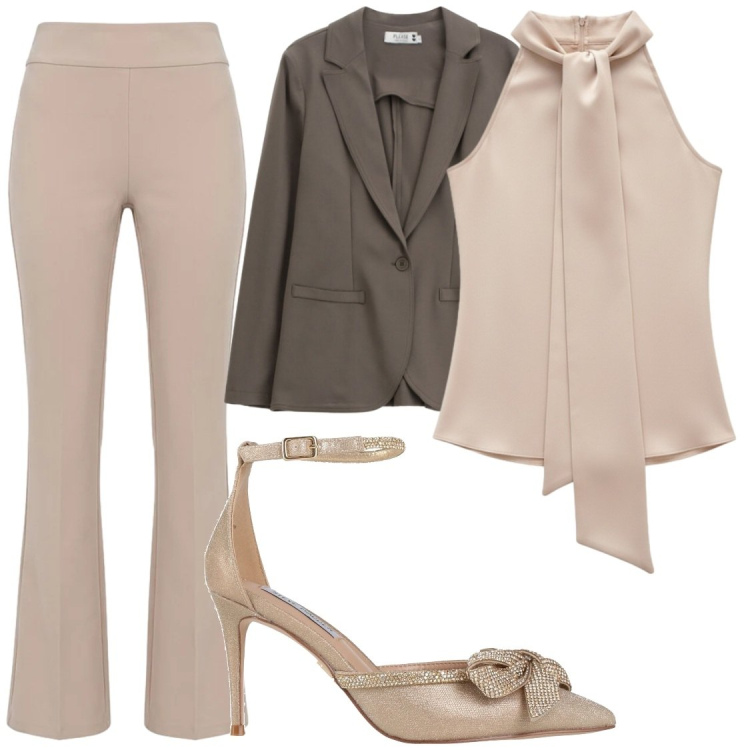 Outfit donna - Laurea. Stile Glamour per Cerimonia. Abbinamento con décolleté, top, pantaloni, blazer.