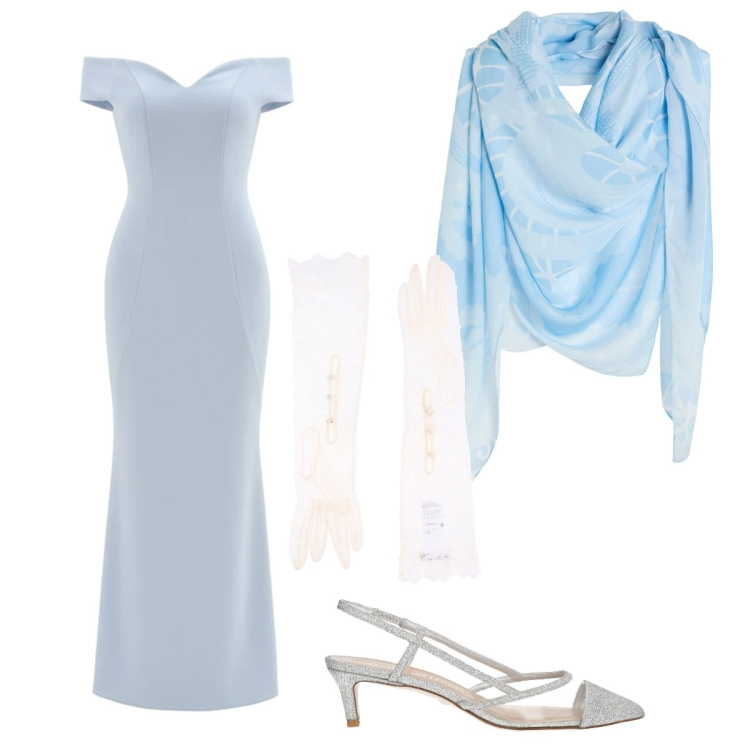Outfit donna - Classy light blue. Stile Bon Ton per Cerimonia. look ideale per Tall. Abbinamento con sciarpe, guanti, décolleté, vestiti lunghi.