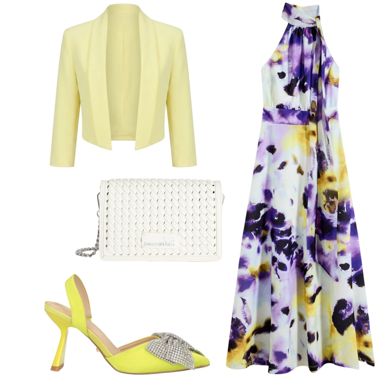 Outfit donna - Total look #2404357. Stile Chic per Cerimonia. Abbinamento con décolleté, vestiti lunghi, bolero, borse a tracolla.