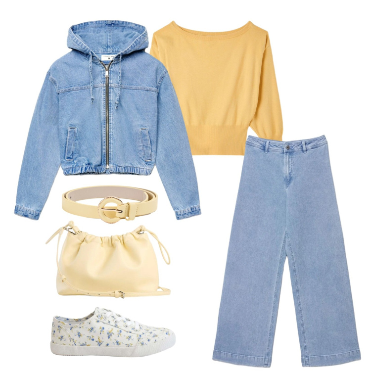 Outfit donna - Total look #2404366. Stile Casual per Tutti i giorni. Abbinamento con borse a tracolla, sneakers, pullovers, bomber, jeans, cinture.