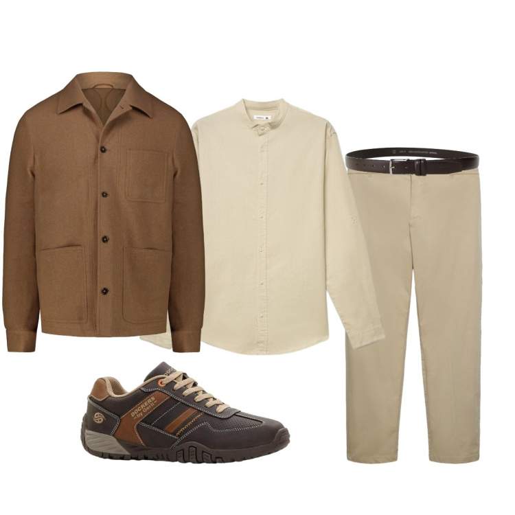 Outfit uomo - Sfumature monocromatiche. Stile Trendy per Tutti i giorni. Abbinamento con sneakers, camicie, pantaloni chino, cinture, cappotti.
