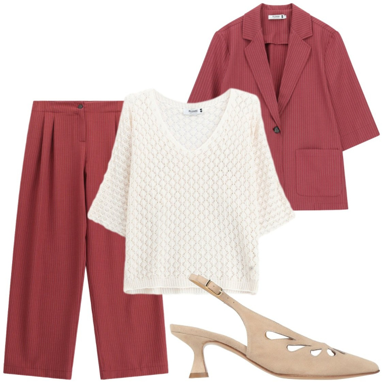 Outfit donna - Ufficio. Stile Chic per Ufficio. Abbinamento con décolleté, pantaloni a palazzo, blazer, canottiere.
